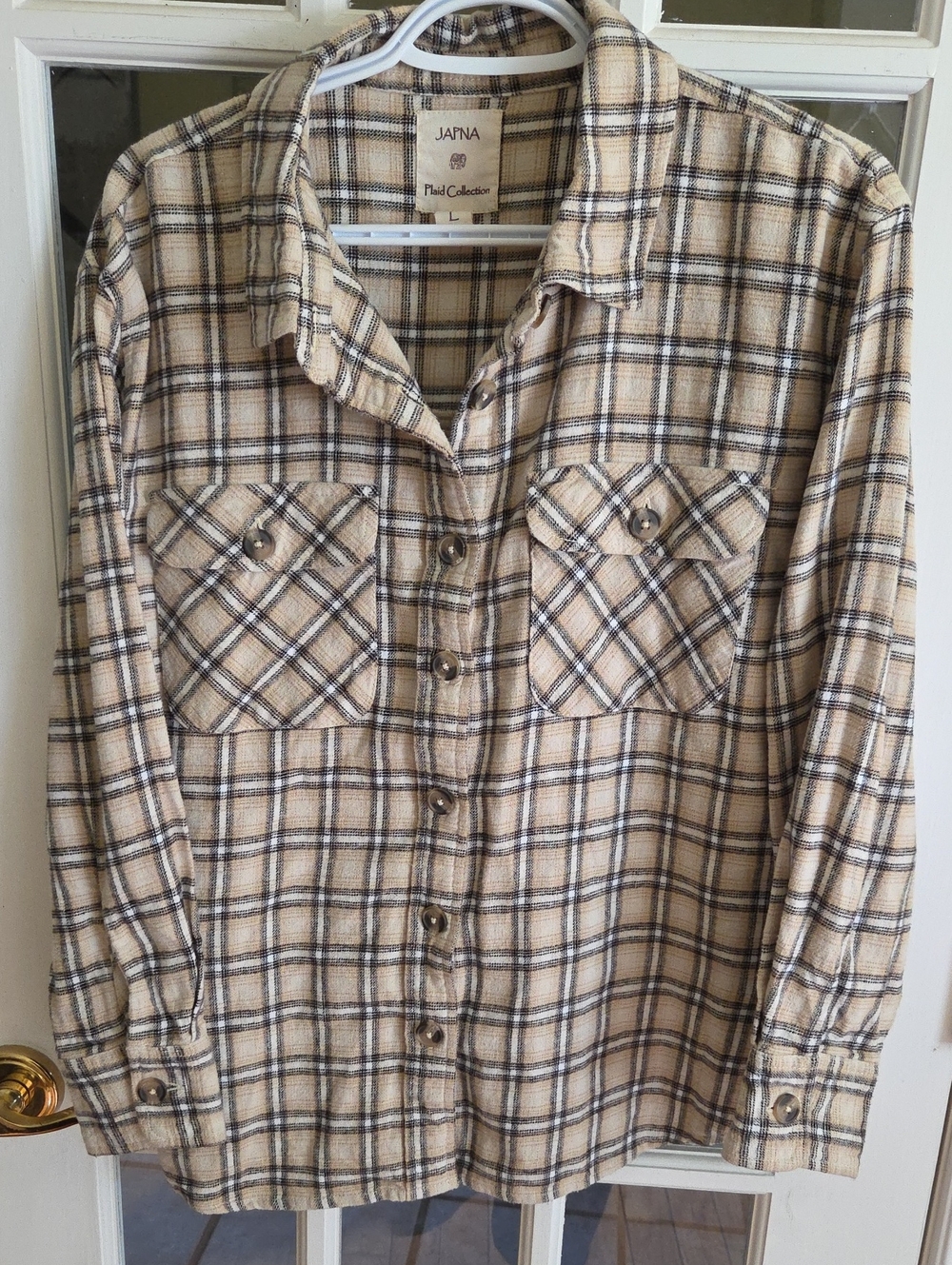 Japna Beige and Black Plaid Button-Down Shirt